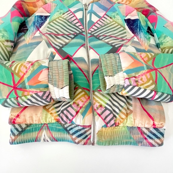Maje Silk Bomber Jacket Multicolor Abstract Print Size 36 XS - Small - Picture 10 of 16